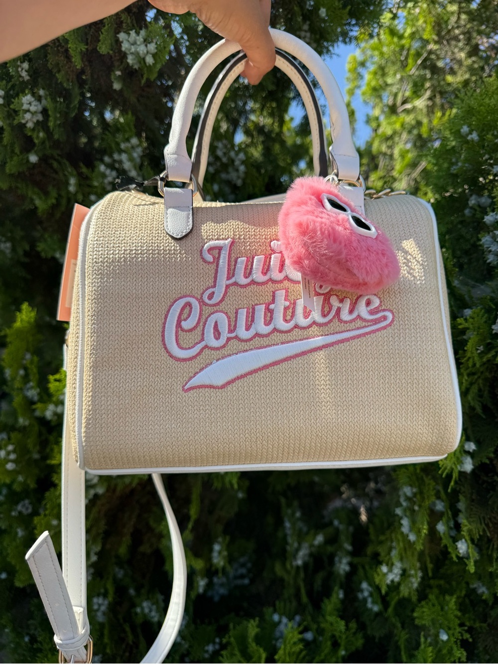 Juicy Couture “Free to Be Juicy” Speedy Satchel – Natural Canvas Pink Logo